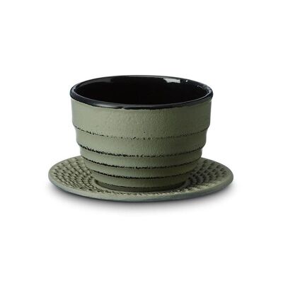 Tea cup "Yinshan" with coaster, green, enamelled cast iron - 120ml