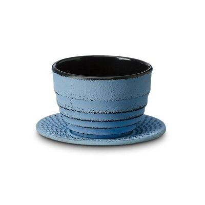 Tea cup "Guangxi" with coaster, blue, enamelled cast iron - 120ml