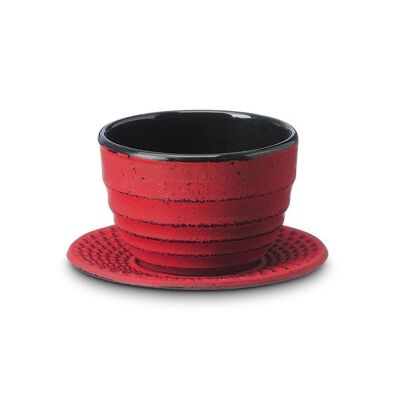 Taza de té "Sichuan" con posavasos, roja, hierro fundido esmaltado - 120ml