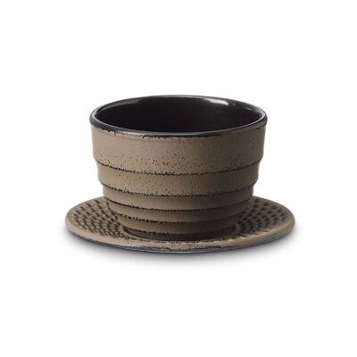 Tea cup "Jinan" with coaster, brown, enamelled cast iron - 120ml