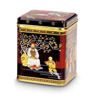 Tea caddy "Black Jap" - with slip lid/hinged cover - various. Sizes - 250g