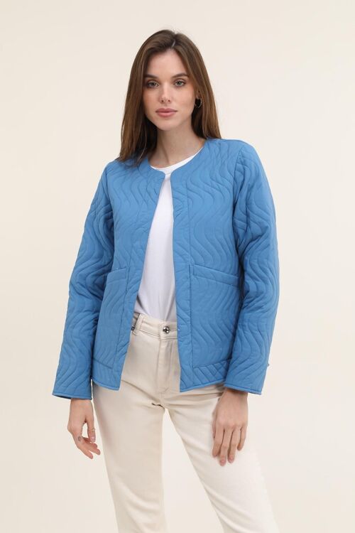 Veste courte sans col matelassée Bleu