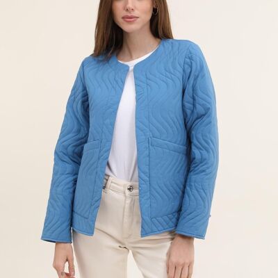 Short collarless quilted jacket Blue