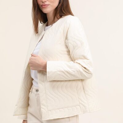 Short collarless quilted jacket White