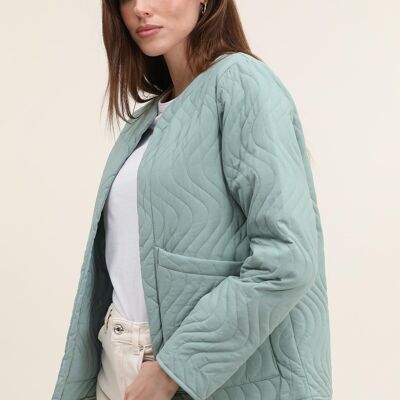 Short collarless quilted jacket Green