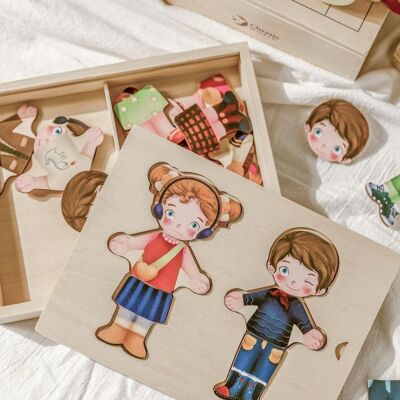 Wooden Faces and Clothes Puzzle for Children's Learning