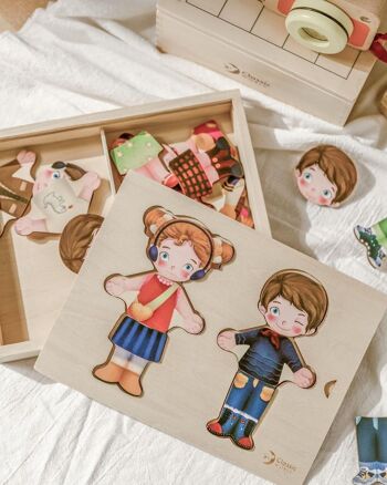 Puzzle visages et vêtements en bois pour l'apprentissage des enfants 1