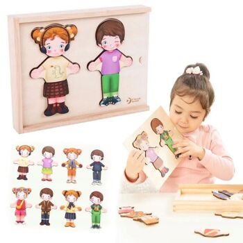 Puzzle visages et vêtements en bois pour l'apprentissage des enfants 5