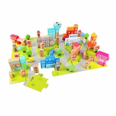 City building blocks, made of wood for children's learning