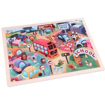 Puzzle Animal City (49 pièces) en bois pour l'apprentissage des enfants 1