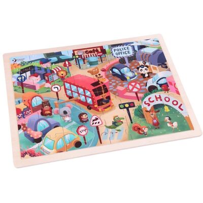 Puzzle Ciudad de los animales (49 piezas)  de madera para aprendizaje infantil
