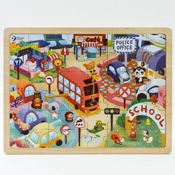 Puzzle Animal City (49 pièces) en bois pour l'apprentissage des enfants 3