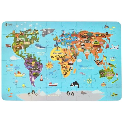 Puzzle Mapa del mundo (48 piezas) de madera para aprendizaje infantil
