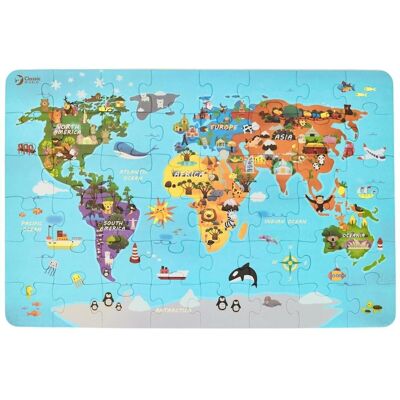 Wooden world map puzzle (48 pieces) for children's learning