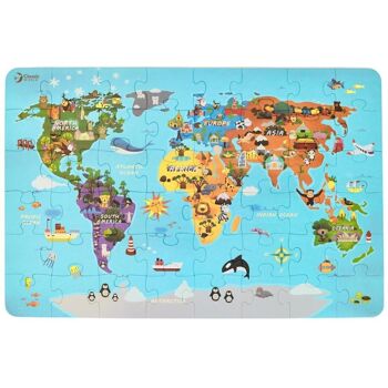 Puzzle carte du monde en bois (48 pièces) pour l'apprentissage des enfants 1