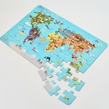 Puzzle carte du monde en bois (48 pièces) pour l'apprentissage des enfants 2