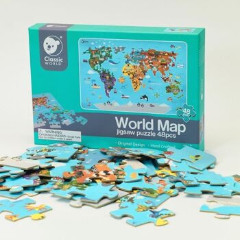 Puzzle carte du monde en bois (48 pièces) pour l'apprentissage des enfants 4