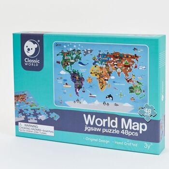 Puzzle carte du monde en bois (48 pièces) pour l'apprentissage des enfants 5