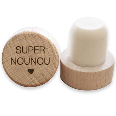 Super Nounou wiederverwendbarer gravierter Weinstopfen aus Holz