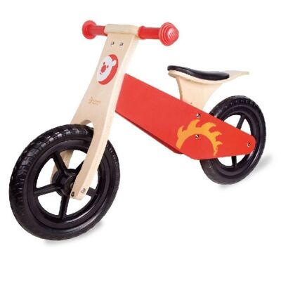 Red wooden balance bike for children