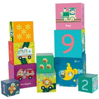 Cubes empilables Transports en bois pour l'apprentissage des enfants 1
