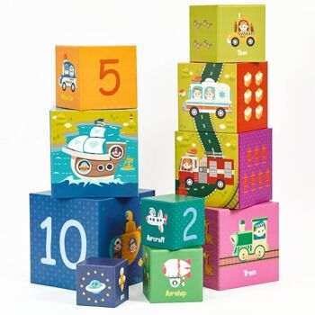 Cubes empilables Transports en bois pour l'apprentissage des enfants 5