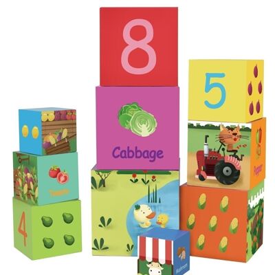 Cubos apilables Vegetales de madera para aprendizaje infantil