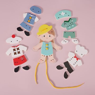 Set fiocco per bambina - giocattolo educativo in legno e tessuto