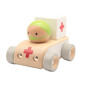 Ambulance en bois pour enfants - Voitures miniatures 1