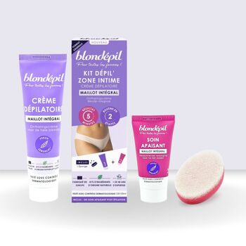 NOUVEAU - KIT DÉPIL' ZONE INTIME - Crème Dépilatoire Maillot Intégral - 81% Naturel (100ml + 30ml + Éponge) - BLONDÉPIL 3