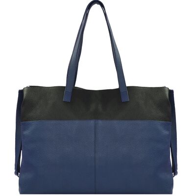 Royal Blue Two Tone Horizontal Soft Pebbled Leather Tote