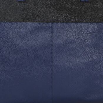 Cabas horizontal en cuir grainé souple bicolore bleu royal 5