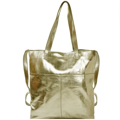 Borsa tote in pelle metallizzata oro