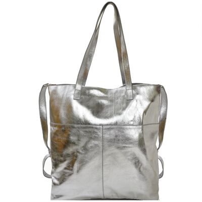 Silver Metallic Leather Tote