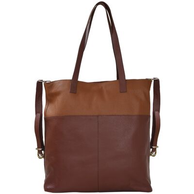 Chocolate And Tan Two Tone Leather Tote