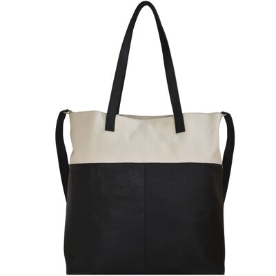 Tote de cuero bicolor marfil y negro