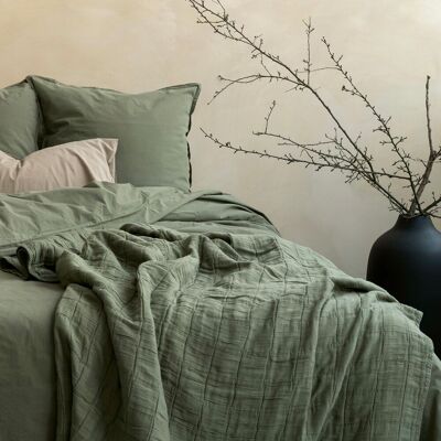 Plaid, bedspread, double cotton gauze Olive