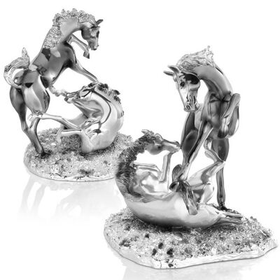 Sculpture "Couple de chevaux sauvages"cm.30Xh.Cm.32