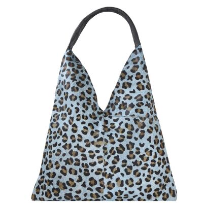 Borsa in pelle Boho con stampa animalier blu
