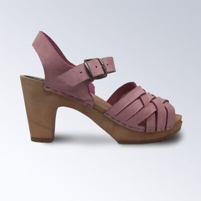 Clog-Sandale mit breitem rosa Flechtmuster