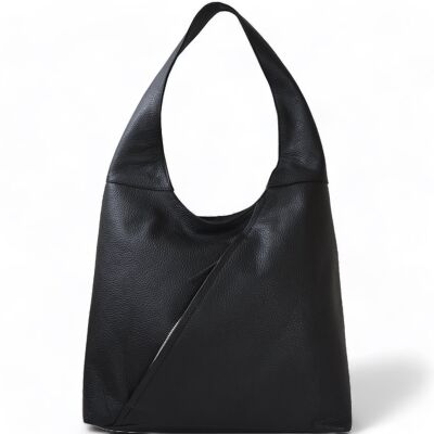 Borsa hobo a spalla con zip in pelle nera