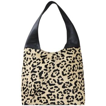 Sac hobo en cuir à imprimé animal ivoire 1