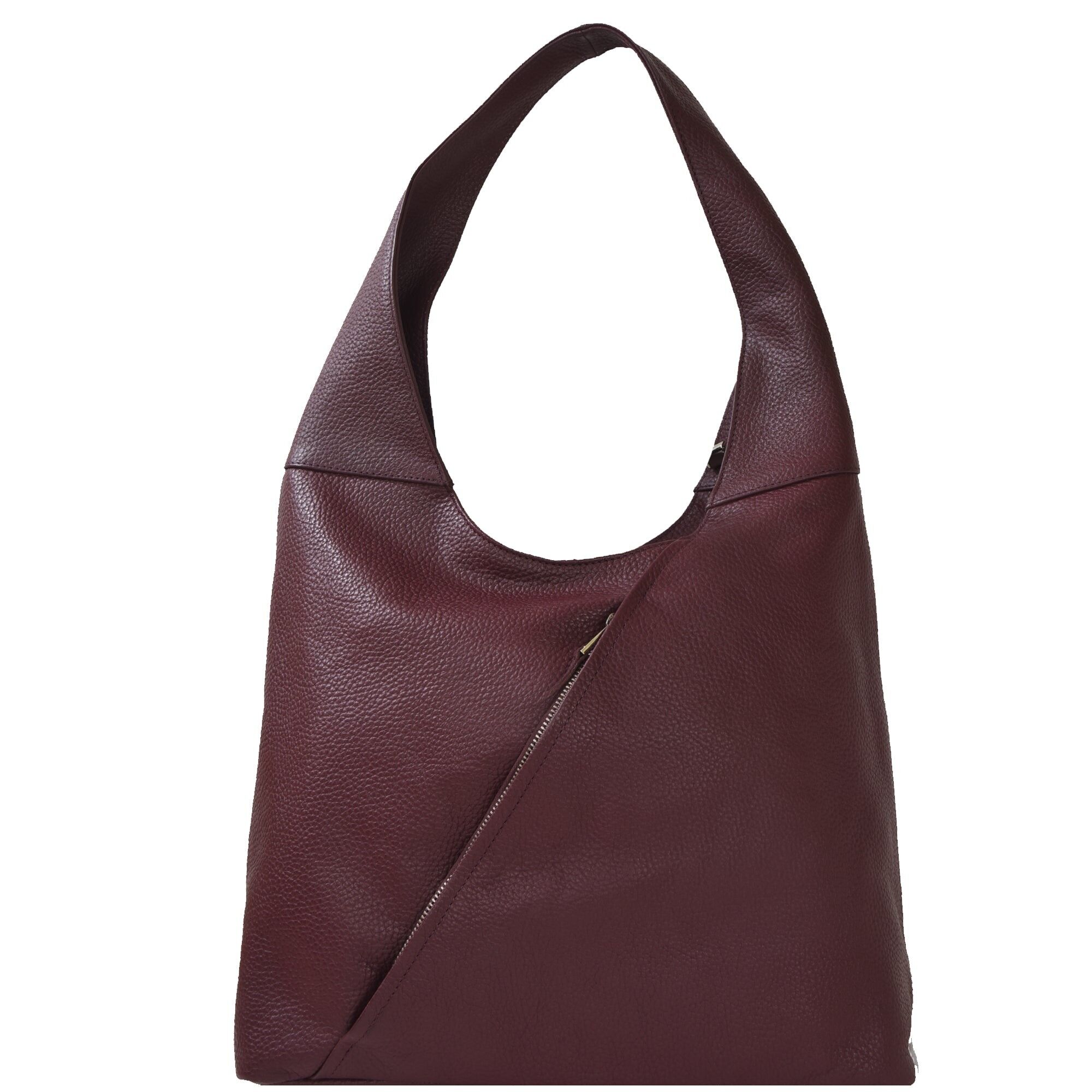 Maroon Zip Leather Shoulder Hobo Bag