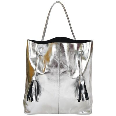 Borsa a tracolla hobo in pelle metallizzata con cordino argento