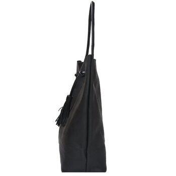 Sac à bandoulière Hobo en cuir noir avec cordon de serrage 3