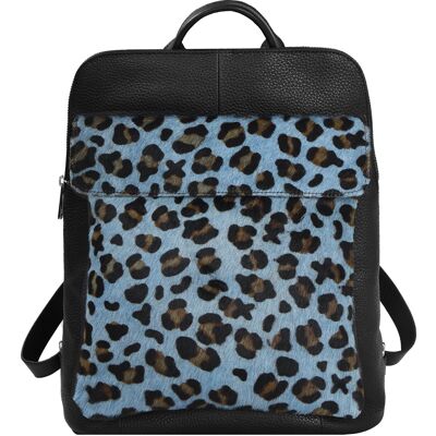 Blue Animal Print Leather Backpack