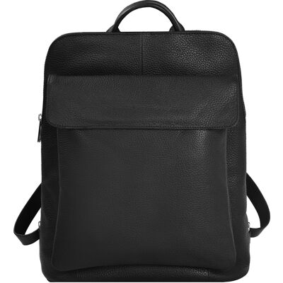 Black Leather Flap Pocket Backpack