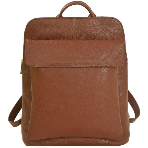 Tan Soft Leather Flap Pocket Backpack