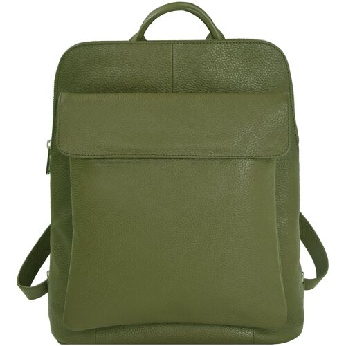 Olive Green Leather Flap Pocket Backpack