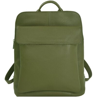 Mochila con bolsillo con solapa de cuero verde oliva